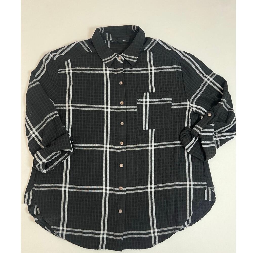 Jane + Delancey Womens M Black Plaid Button Down Shirt Grunge Goth Oversized